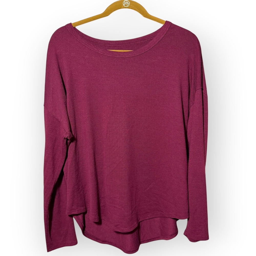 Time and Tru Womens Large 12-14 Long Sleeve Pullover Top Burgundy Maroon Knit